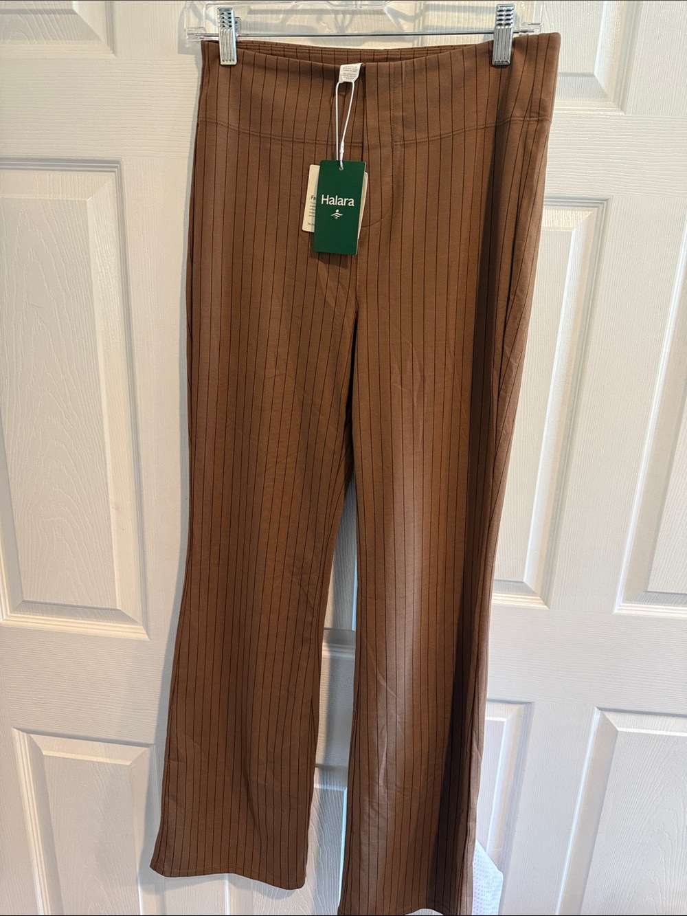 HALARA Brown Pinstripe Wide-Leg Knit Pants